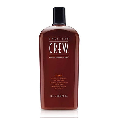 American Crew Men's 3-in-1 Shampoo, Conditioner, and Body Wash 33.8 Fl Oz 1L